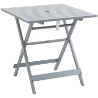 Outsunny Foldable Dining Table, Square Wood Side Table, Portable Bistro Table with Umbrella Hole for Outdoor Patio, Garden or Backyard, Grey(m-1)