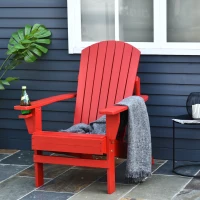 Outsunny Oversized Adirondack Chair, Outdoor Fire Pit and Porch Seating, Classic Log Lounge w/ Built-in Cupholder, Red(m-2)