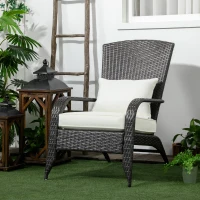 Outsunny Wicker Adirondack Chair, Outdoor All-Weather Rattan Fire Pit Chair w/ Soft Cushions, Tall Curved Backrest, Cream White(m-2)