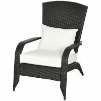 Outsunny Wicker Adirondack Chair, Outdoor All-Weather Rattan Fire Pit Chair w/ Soft Cushions, Tall Curved Backrest, Cream White(m-11)