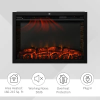 HOMCOM 30" Electric Fireplace Insert, Modern Recessed Fireplace Heater with Realistic Flame, Adjustable Brightness, and Remote Control, Heats 215 Sq. Ft., 750/1500W, Black(m-6)