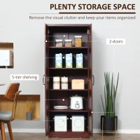 HOMCOM 63" 2-Door Kitchen Pantry, Freestanding Storage Cabinet with 5-tier Shelving and 2 Adjustable Shelves for Dining Room, Cherry Wood Color(m-4)