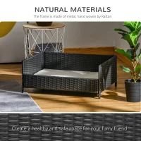PawHut Rattan Pet Bed Raised Wicker Dog House Small animal Sofa Indoor & Outdoor with Soft Washable Cushion Black(m-4)