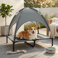 PawHut Elevated Dog Bed with Removable Canopy, Outdoor Dog Cot with UV Protection Canopy Shade, 36 inch Large Pet Bed for Camping, Gray(m-2)