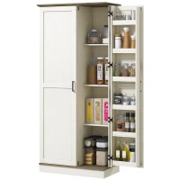 HOMCOM 70" Tall Kitchen Pantry Cabinet with Spice Racks and Adjustable Shelves for Living Room, Dining Room, White(m-1)