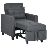 HOMCOM 3-in-1 Convertible Chair Bed, Multi-Functional Single Sofa Bed, Pull Out Sleeper Chair with Adjustable Backrest, Gray(m-1)