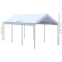 Outsunny 10' x 20' Party Tent and Carport, Height Adjustable Portable Garage, Outdoor Canopy Tent 8 Legs without Sidewalls for Car, Truck, Boat, Motorcycle, Bike, Garden Tools, White(m-3)