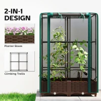 Outsunny Raised Garden Bed with Trellis, 46.5" Tomato Cage with Crop Cage, Self Watering Planter Box with Drainage Holes, Green(m-4)