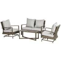 Outsunny 4 Piece Wicker Patio Furniture Set with 2 Rocking Chairs, Loveseat Sofa, Outdoor PE Rattan Conversation Set with Cushions, Aluminum Table for Porch, Poolside, Light Gray(m-11)