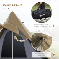 Outsunny 15.4'x15.4'x8.5' Teepee Tent, Waterproof Camping Tent with Porch Area, Floor and Carry Bag, for 2-3 Person Outdoor Backpacking Camping Hiking, Coffee(m-7)