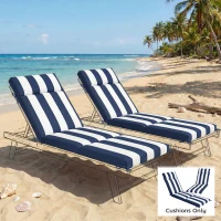 Outsunny Outdoor Chaise Lounge Cushions Set of 2 with 6 Ties, High-Density Foam, for Patio and Poolside, Dark Blue and White(m-2)