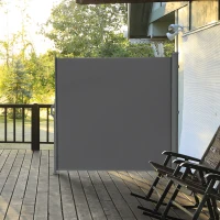 Outsunny 10' Retractable Folding Patio Privacy Side Awning with 50+ UV Protection, 2 Wall Brackets, & Polyester, Grey(m-10)