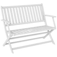 Outsunny 2-Person Foldable Wood Outdoor Bench with Backrest and Armrests for Garden, Porch, Park, Balcony, White(m-11)