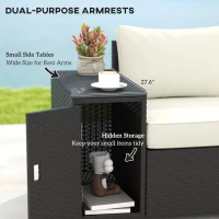 Outsunny 3 Seater Wicker Outdoor Couch Patio Sofa with Storage, Thickened Cushions and Wide Armrests for Porch Yard, Cream White(m-5)