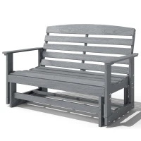 Outsunny Patio Glider Bench w/ HDPE Slatted Double Rocking Chair, Distressed Gray(m-1)