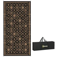 Outsunny Reversible Outdoor Rug, Waterproof Plastic Straw with Carry Bag, 9' x 18', Black & Brown Rhombus(m-11)