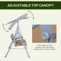 Outsunny 2-Seater Outdoor Porch Swing with Canopy and Table, Patio Swing Chair for Garden, Poolside, Backyard, Beige(m-4)
