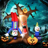Outsunny 7' Inflatable Halloween Ghost Tree with Upside-down Clown Pumpkins, Blow-Up LED Display Indoor Outdoor for Garden, Lawn, Party, Holiday(m-3)