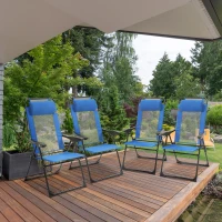 Outsunny Set of 4 Folding Patio Chairs, Camping Chairs with Adjustable Sling Back, Removable Headrest, Armrest for Garden, Backyard, Lawn, Blue(m-10)