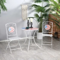 Outsunny 3 Piece Patio Bistro Set, Folding Outdoor Furniture with USA Mosaic Table and Chairs, Portable Metal Frames for 4th of July, Balcony, Backyard, Poolside, Porch, American Flag(m-2)