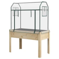 Outsunny Raised Garden Bed with Plastic Greenhouse Cover Outdoor Planter Box for Herbs and Vegetables, 45x24x65 inch Natural(m-1)