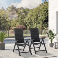 Outsunny 2 Piece Outdoor Patio Folding Chair Set, Aluminum Frame Portable Reclining Camping Seats with Soft Padding & Adjustable Backrest, for Garden, Outdoor, Backyard, Black(m-2)