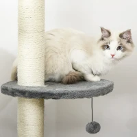 PawHut 100" Cat Tree Height Adjustable Floor-to-Ceiling 4-Tier Kitty Climbing Activity Center Condo Cat Toy with Scratching Post Hanging Balls Play Rest Post Pet Furniture Grey(m-9)