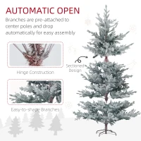 HOMCOM 7.5 Foot Artificial Nordic Pine Christmas Tree with Snow, Easy Assembly, Hinged Xmas Tree for Home Office Holiday(m-6)