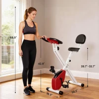 Soozier Foldable Upright Training Exercise Bike Indoor Stationary X Bike with 8 Levels of Magnetic Resistance for Aerobic Exercise, Red(m-3)