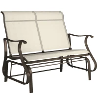 Outsunny 2-Person Outdoor Glider Bench, Patio Glider Loveseat Chair with Powder Coated Steel Frame, 2 Seats Porch Rocking Glider for Backyard, Lawn and Garden, Beige(m-11)