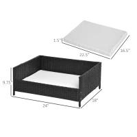 PawHut Rattan Pet Bed Raised Wicker Dog House Small animal Sofa Indoor & Outdoor with Soft Washable Cushion Black(m-3)