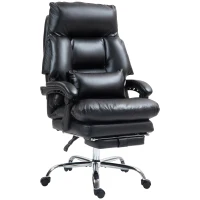 HOMCOM Overstuffed Office Chair, High Back Desk Chair with Foot Rest, Reclining PU Leather Computer Chair, Black(m-1)