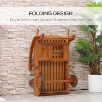Outsunny Acacia Wood Folding Patio Sun Lounger with Wheels and Pull-Out Tray(m-4)