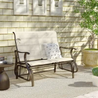 Outsunny 2-Person Outdoor Glider Bench, Patio Glider Loveseat Chair with Powder Coated Steel Frame, 2 Seats Porch Rocking Glider for Backyard, Lawn and Garden, Beige(m-8)
