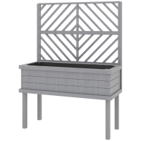 Outsunny Elevated Wood Raised Bed with Trellis for Climbing Vines, Raised Garden Bed with Legs and Drainage Holes, Gray