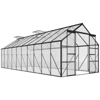 Outsunny 20' x 8' Aluminum Greenhouse Polycarbonate Walk-in Garden Greenhouse Kit with Adjustable Roof Vent, Rain Gutter and Sliding Door for Winter, Clear(m-1)