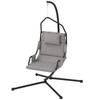 Outsunny Hammock Chair with Stand and PA Coating Cushion, Hanging Swing Chair with Steel Frame for Indoor and Outdoor, Gray(m-1)
