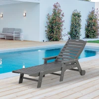 Outsunny Outdoor Chaise Lounge Chair, Waterproof Pool Furniture with Reclining Adjustable Backrest & Wheels for Beach, Tanning, Poolside, Patio, Light Gray(m-10)