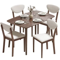 HOMCOM 5-Piece Dining Table Set for 4, Mid-Century Modern Kitchen Table and Chairs, Cream White(m-11)