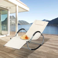 Outsunny Outdoor Rocking Chair, Chaise Lounge Pool Chair for Sun Tanning, Sunbathing Rocker, Armrests & Pillow for Patio, Lawn, Beach, Large, Beige(m-10)