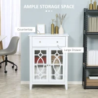 HOMCOM Sideboard Buffet Cabinet, Kitchen Storage Cabinet, Accent Cabinet with Drawer, Double Glass Doors and Adjustable Shelves for Living Room, Entryway, White(m-4)