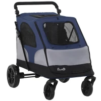PawHut Pet Stroller Foldable Dog Cat Carriage with Adjustable Handlebar Brake, Storage Bag, Mesh Window, Safety Leash, Blue(m-1)