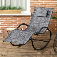 Outsunny Outdoor Patio Rocking Chair, Porch Rocker for Sun Tanning with Pillow and Armrests for Lawn, Beach, Gray(m-10)