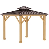 Outsunny 10' x 10' Hardtop Gazebo with Galvanized Steel Double Roof, Wooden Frame, Permanent Pavilion with Ceiling Light Hook, for Garden, Patio, Backyard(m-1)