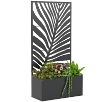 Outsunny Metal Planter Box with Trellis, Raised Garden Bed with Trellis Large Leaf Cut-Out Privacy Screen for Climbing Plants(m-11)