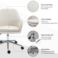 Vinsetto Mid-Back Task Chair, Fabric Home Office Chair, Swivel Desk Chair with Tub Shape Design & Lined Pattern Back for Living Room, Bedroom, Beige(m-6)
