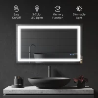kleankin Bathroom Mirror with LED, Dimmable Vanity Mirror with 3 Light Colors, Memory Function Vertical and Horizontal Mount(m-4)