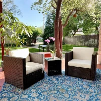 Outsunny Wicker Bistro Patio Set, 2 Porch Chairs & Glass Table, White(m-2)