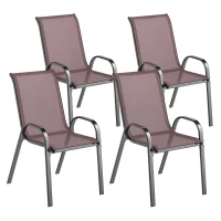 Outsunny Set of 4 Outdoor Dining Chairs, Stackable Patio Chairs with High Back, Breathable Mesh Seat for Garden Lawn, Brown(m-11)