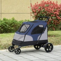 PawHut Pet Stroller Foldable Dog Cat Carriage with Adjustable Handlebar Brake, Storage Bag, Mesh Window, Safety Leash, Blue(m-10)